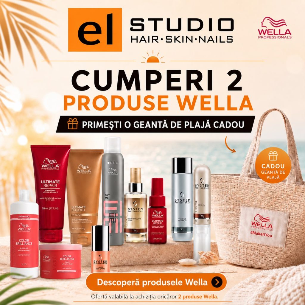 Oferta Wella Professionals in saloanele El Studio cu geanta de plaja Wella cadou la achizitia a 2 produse
